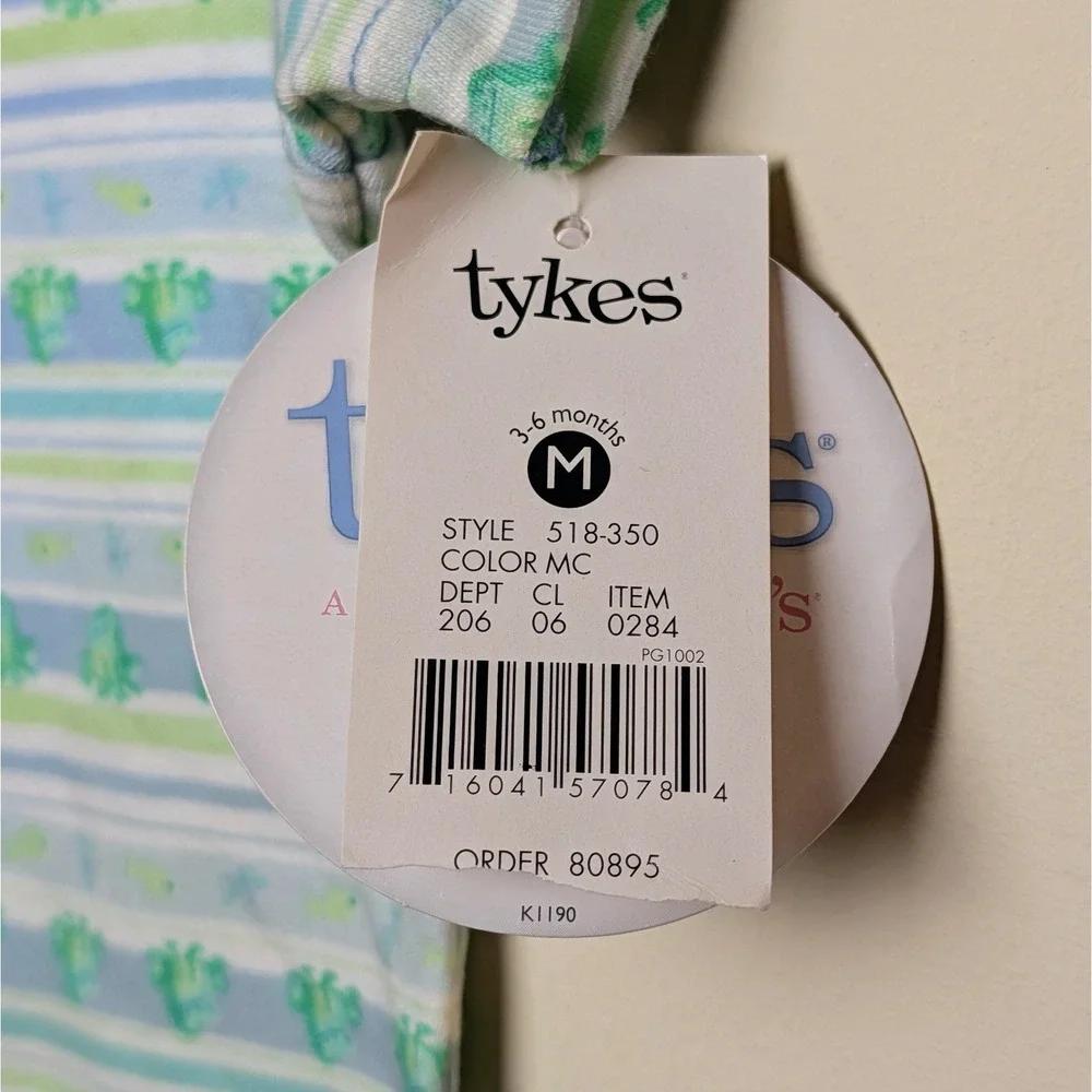 Vintage Tykes Division Carters Fish Frog Blue Striped Romper‎ Baby 3-6M NWT